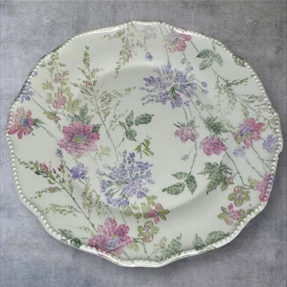 Set of 2 -HTF‎ April Cornell Melamine Plates PurplePink Floral Dinner Luncheon